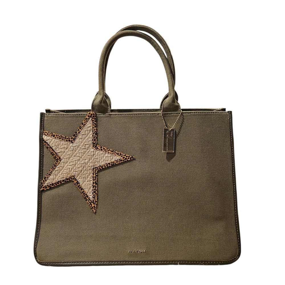 Vintage Havana Erin Taupe Large Olive Green Canvas Tote Bag NWOT!!!!